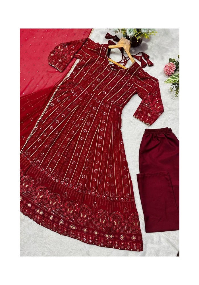 Malishka Export Red Anarkali Gown With Dupatta for Women - Image 4